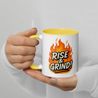 Rise & Grind Ceramic Mug 11 oz Colorful Inside Yellow Rim Reusable Washable Coffee Tea Cup Dishwasher Microwave Safe Drinkware co fee cups