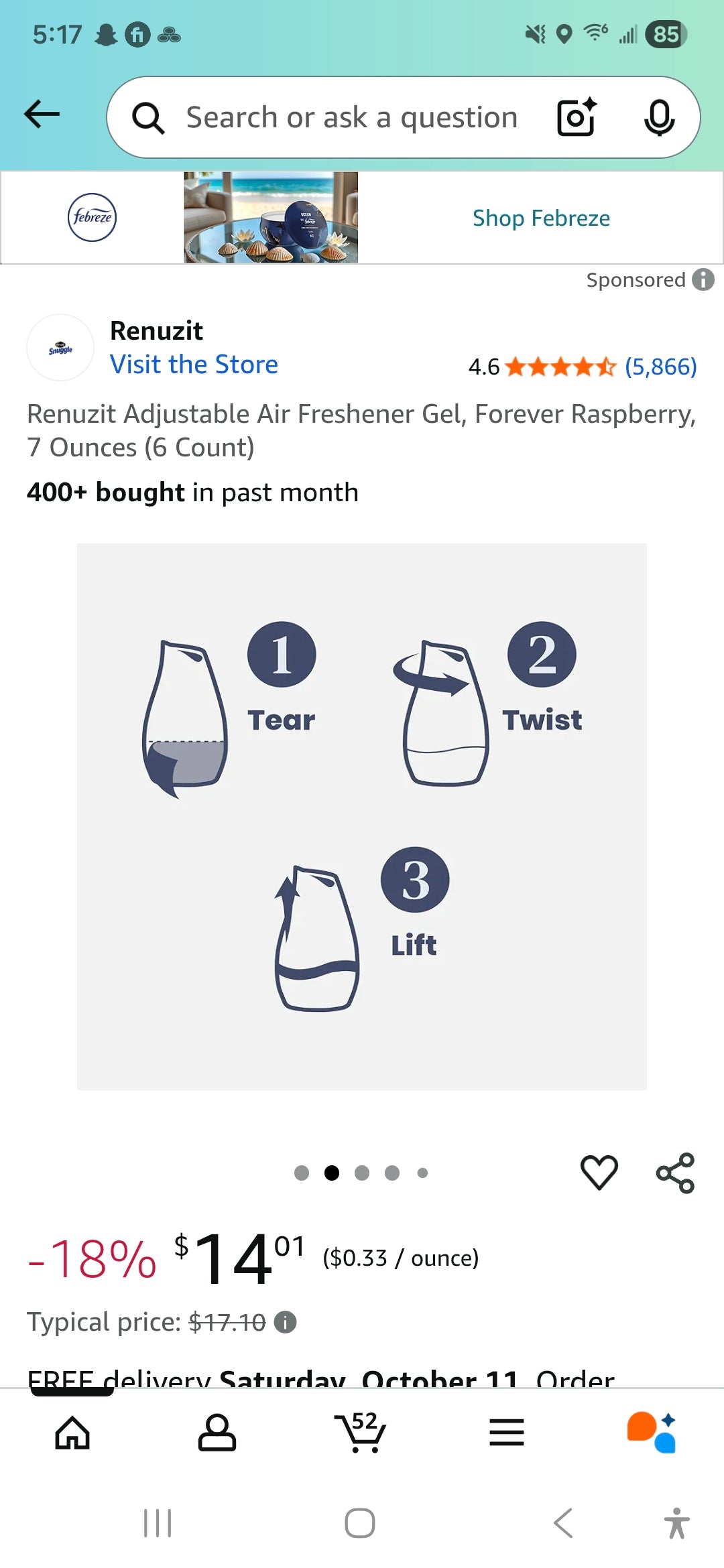 Renuzit Adjustable Solid Gel Air Freshener Cone, Forever Raspberry, Nonstop Freshness, 7 Ounces, 12 Cone